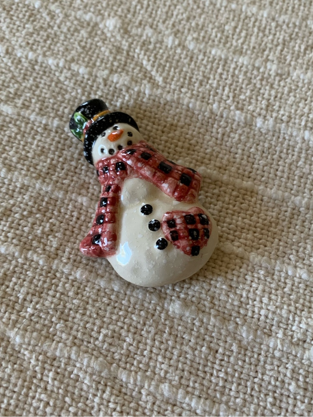 Vintage Ceramic Snowman Showman Brooch